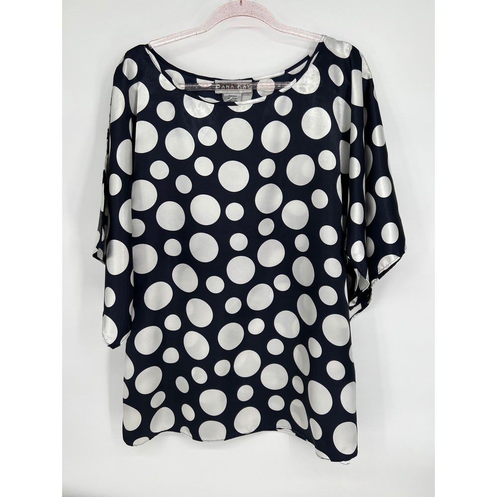 Dana Kay Women's Black & White Polka Dot Blouse, Oversized Top Sz 14W Vintage